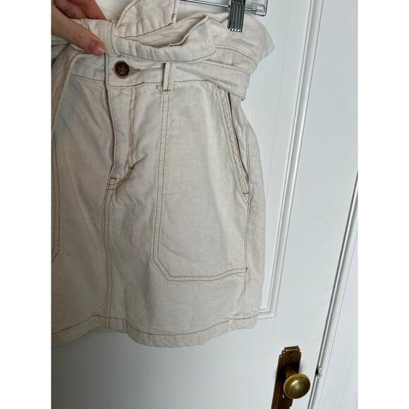 Free People Women 6 Mini Skirt Splendor In The Grass Tie Waist Linen Denim White - Picture 9 of 14